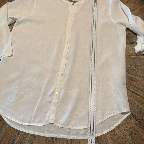 Large Flax Linen poets blouse Women’s long white top shirt mandarin collar - Picture 9 of 12